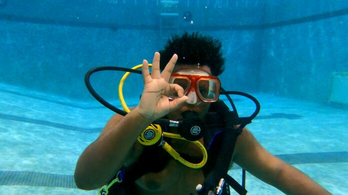 A child exploring the underwater ecosystem and aquatics thanks to programs from organizations such as Sea Scope Inc.