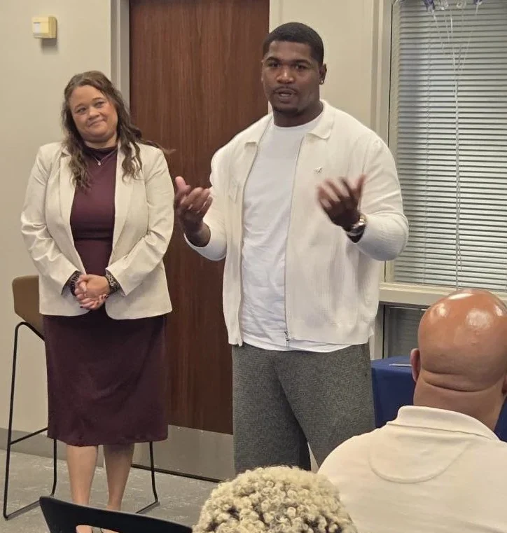 Business owner Curtis Collins (right) and Chase Bank business consultant Shellie Vernon (Left) during the Coaching for Impact program graduation on August 21, 2025 at Chase Bank in Indianapolis, Indiana. (Photo provided/Chase Bank)