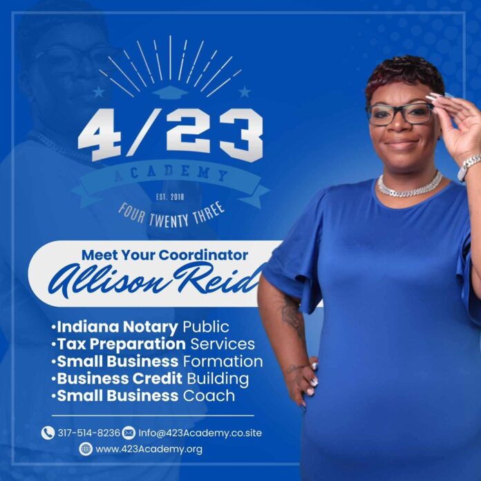423 Academy flyer featuring founder Allison Reid.
